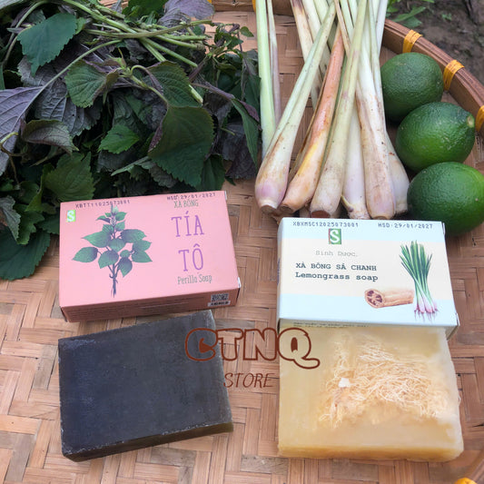 Herbal Soap Combo – Perilla Soap & Loofah Lemongrass Soap (2 Bars)